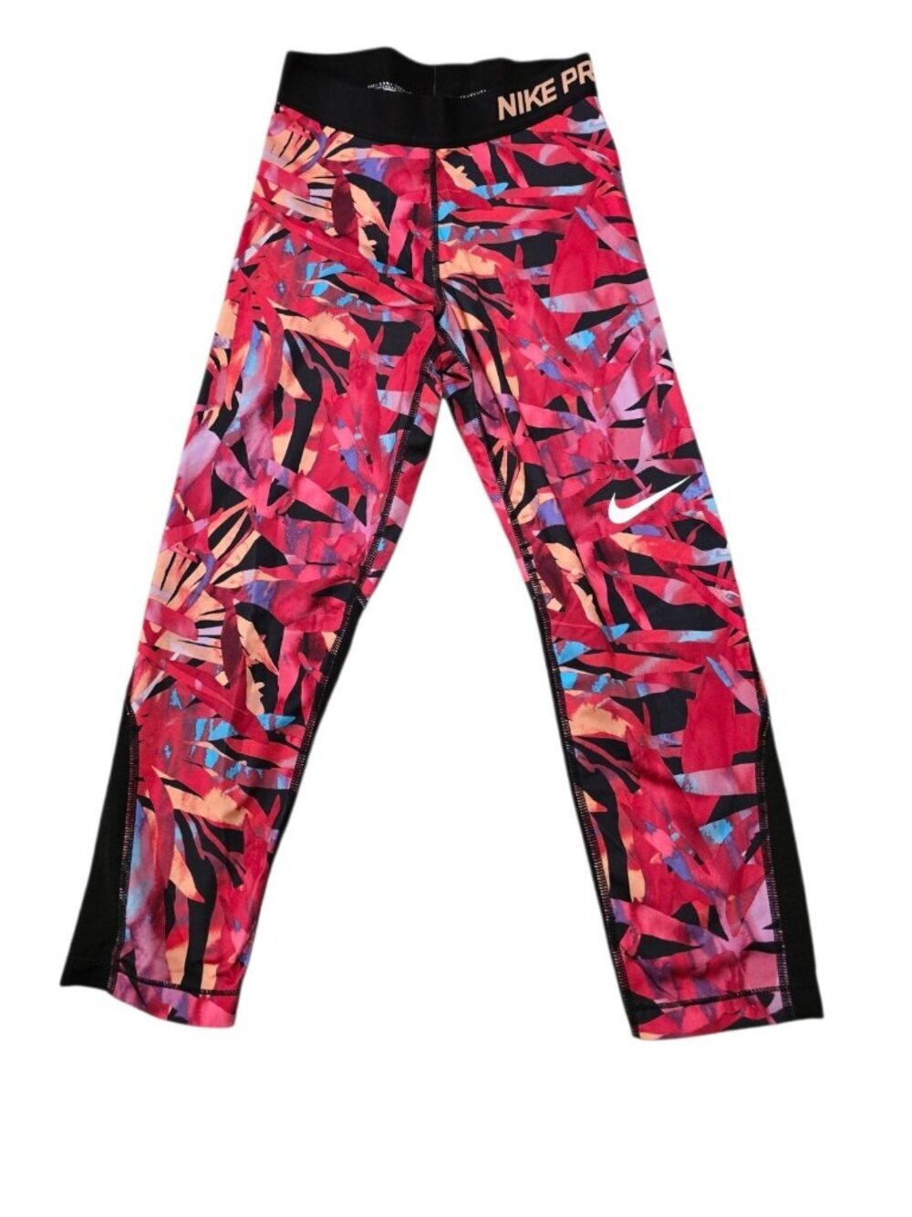 Nike Pro Dri-Fit Navy Multi-Color Tropical Color Block Cropped Leggings Sz XS